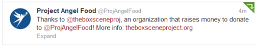 A recent tweet from Project Angel Food.
For more information on Project Angel Food. 
Keep an eye out for more information about upcoming endeavors.